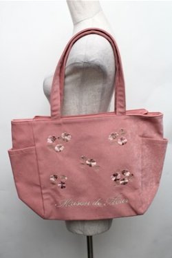 画像1: Maison de FLEUR / コスモス刺繍サイドポケットMトート  ダークピンク S-26-01-27-028-LO-BG-AS-ZS