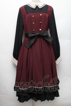 画像1: With Puji / 星ボタン切替ワンピース  ワイン×黒 S-26-01-28-032-EL-OP-TE-ZS