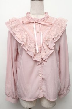 画像1: axes femme / アンティーク風フリルブラウス M ピンク S-26-01-28-006-AX-BL-TE-ZS