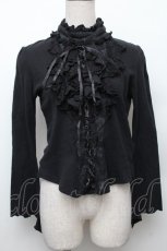 画像1: h.naoto Blood / プリント入編み上げフリルカットソー  黒 S-26-01-28-013-HN-TO-SZ-ZS (1)