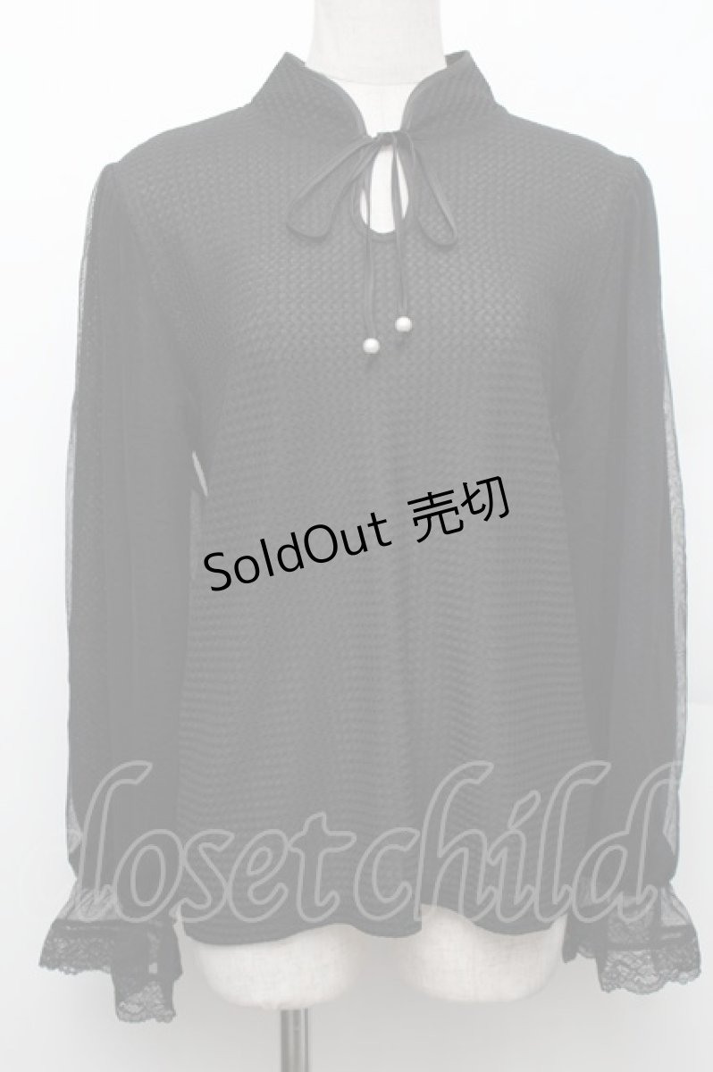 画像1: axes femme / レース編風マオカラートップス F 黒 S-26-01-28-014-AX-TO-TE-ZS (1)