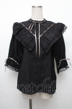 画像1: axes femme NOSTALGIE / 配色リボンはしごレースブラウス M 黒 S-26-01-28-015-AX-BL-TE-ZS