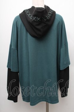 画像2: NieR Clothing / 重ね着風パーカー  グリーン×黒 S-26-01-28-019-PU-TO-TE-ZS