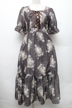 画像1: axes femme / ミルフィーユローズ柄ワンピース M ブラウン S-26-01-28-026-AX-OP-TE-ZS