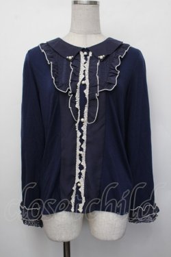 画像1: axes femme / 襟付きブラウスカットソー  紺 S-26-01-29-039-AX-TO-AS-ZS