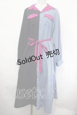 画像1: jouetie / 配色シャツワンピース M 黒×ブルーグレー×ピンク S-26-01-29-057-EL-TO-TE-ZS