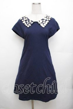 画像1: an another angelus / 花モチーフ襟ワンピース F ネイビー S-26-01-29-024-CA-OP-TE-ZS