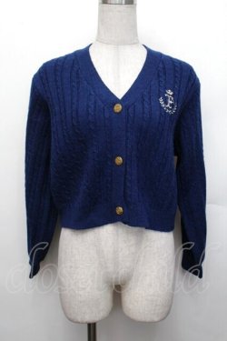 画像1: F i.n.t / モノグラムロゴ刺繍ケーブルニットカーディガン F ネイビー S-26-01-29-026-CA-TO-TE-ZS