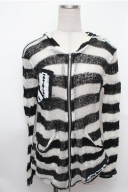 画像1: SEXY DYNAMITE LONDON / ボーダーメッシュパーカー  黒ｘ白 S-26-01-31-030-PU-TO-HR-ZS