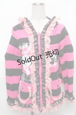 画像1: MARI'S ROCK / うさみみボーダーパーカー  黒ｘピンク S-26-01-31-032-PU-BL-HR-ZS