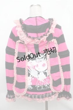 画像2: MARI'S ROCK / うさみみボーダーパーカー  黒ｘピンク S-26-01-31-032-PU-BL-HR-ZS