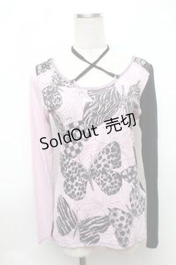 画像1: ALGONQUINS / バタフライプリントカットソー  ピンクｘ黒 S-26-01-31-038-AL-TO-HR-ZS