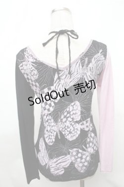 画像2: ALGONQUINS / バタフライプリントカットソー  ピンクｘ黒 S-26-01-31-038-AL-TO-HR-ZS