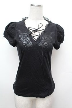 画像1: BPN / レースアップバタフライptカットソー  黒 S-26-01-31-041-GO-TO-HR-ZS