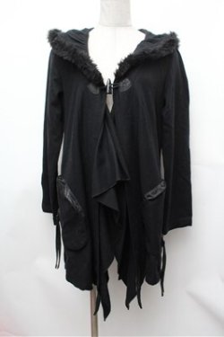 画像1: ALGONQUINS / ファーフードロングカーディガン  黒 S-26-01-31-042-AL-TO-HR-ZS