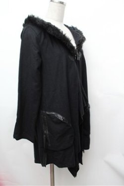 画像2: ALGONQUINS / ファーフードロングカーディガン  黒 S-26-01-31-042-AL-TO-HR-ZS