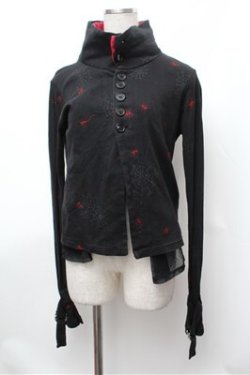 画像1: h.ANARCHY / 蜘蛛の巣プリントハイネックカーディガン  黒ｘ赤 S-26-01-31-046-HN-TO-HR-ZS