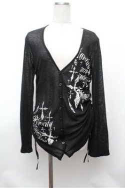 画像1: PEACE NOW / クロスプリント透かしカーディガン  黒 S-26-01-31-051-PU-TO-HR-ZS