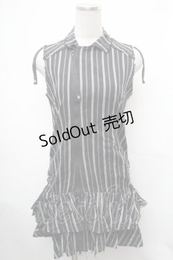 画像1: ALGONQUINS / ストライプノースリーブZIPワンピース  黒ｘ白 S-26-01-31-1031-AL-OP-HR-ZS