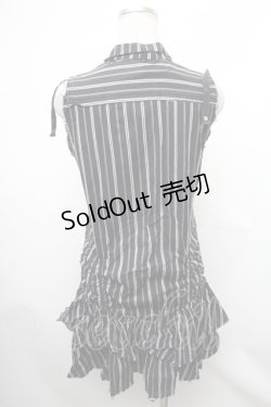 画像2: ALGONQUINS / ストライプノースリーブZIPワンピース  黒ｘ白 S-26-01-31-1031-AL-OP-HR-ZS