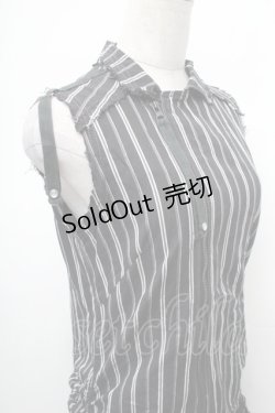 画像3: ALGONQUINS / ストライプノースリーブZIPワンピース  黒ｘ白 S-26-01-31-1031-AL-OP-HR-ZS