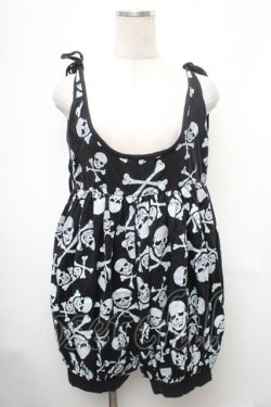 画像1: SUPER LOVERS / スカルプリントオーバーオール  黒ｘ白 S-26-01-31-1033-PU-OP-HR-ZS