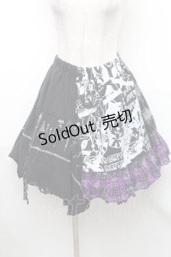 画像1: HANGRY&ANGRY / キャラクター切替チェックイレヘムスカート  黒ｘ紫 S-26-01-31-1045-HN-SK-HR-ZS