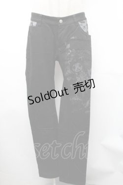 画像1: HANGRY&ANGRY / キャラクタープリントスキニーパンツ  黒 S-26-01-31-1057-HN-PA-HR-ZS