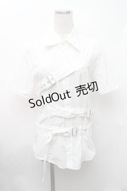 画像1: BPN FOR MEN / ベルトデザイン半袖シャツ  白 S-26-01-31-1006-GO-BL-HR-ZS
