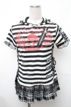 画像1: MAD / うさみみフードボーダートップス  白ｘ黒 S-26-01-31-1012-PU-TO-HR-ZS