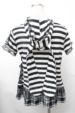 画像2: MAD / うさみみフードボーダートップス  白ｘ黒 S-26-01-31-1012-PU-TO-HR-ZS