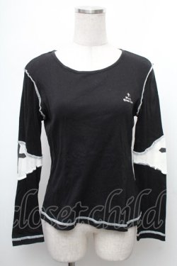 画像1: BPN / 胸元刺繍切替カットソー  黒ｘ白 S-26-01-31-1013-GO-TO-HR-ZS