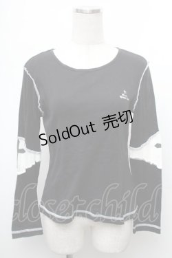 画像1: BPN / 胸元刺繍切替カットソー  黒ｘ白 S-26-01-31-1013-GO-TO-HR-ZS