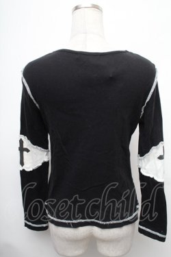 画像2: BPN / 胸元刺繍切替カットソー  黒ｘ白 S-26-01-31-1013-GO-TO-HR-ZS