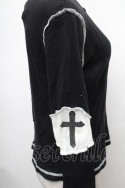 画像4: BPN / 胸元刺繍切替カットソー  黒ｘ白 S-26-01-31-1013-GO-TO-HR-ZS