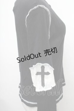 画像4: BPN / 胸元刺繍切替カットソー  黒ｘ白 S-26-01-31-1013-GO-TO-HR-ZS