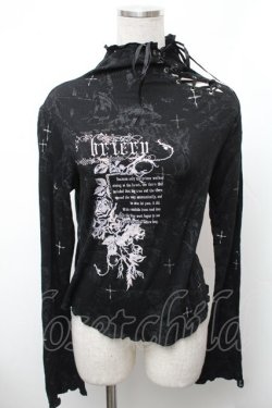 画像1: h.naoto Blood / プリント裾レースカットソー  黒 S-26-01-31-1017-HN-TO-HR-ZS