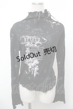 画像1: h.naoto Blood / プリント裾レースカットソー  黒 S-26-01-31-1017-HN-TO-HR-ZS