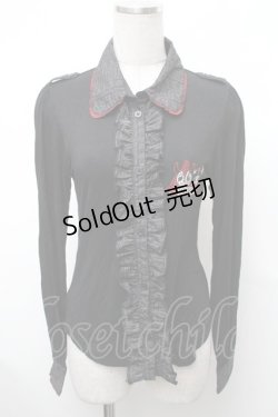 画像1: HANGRY&ANGRY / キャラクター刺繍カーディガン  黒ｘ赤 S-26-01-31-1018-HN-TO-HR-ZS