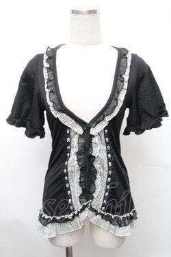 画像1: FRILL / はしごレースフリルカーディガン  黒ｘ白 S-26-01-31-1020-HN-TS-HR-ZS