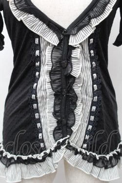 画像3: FRILL / はしごレースフリルカーディガン  黒ｘ白 S-26-01-31-1020-HN-TS-HR-ZS