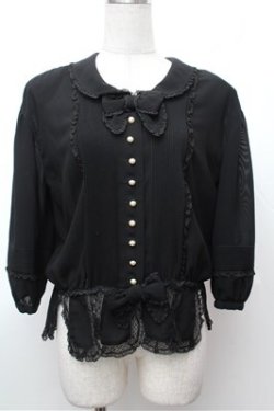 画像1: INGEBORG / ダブルリボン&ピンタックシフォンブラウス  黒 S-26-01-31-054-LO-BL-HR-ZS