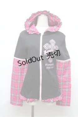 画像1: PUTUMAYO / チェック切替パーカー  黒ｘピンク S-26-01-31-057-PT-TO-HR-ZS