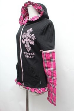 画像3: PUTUMAYO / チェック切替パーカー  黒ｘピンク S-26-01-31-057-PT-TO-HR-ZS