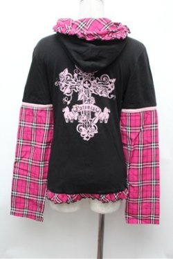 画像4: PUTUMAYO / チェック切替パーカー  黒ｘピンク S-26-01-31-057-PT-TO-HR-ZS