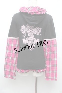 画像4: PUTUMAYO / チェック切替パーカー  黒ｘピンク S-26-01-31-057-PT-TO-HR-ZS