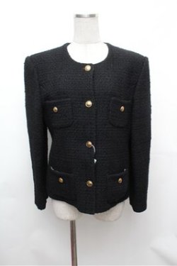 画像1: INGEBORG / ツイード調ノーカラージャケット  黒 S-26-01-31-061-LO-JA-HR-ZS