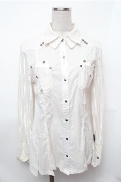 画像1: Ozz Croce / 袖チュールレイヤードロングシャツ  白 S-26-01-31-029-OO-BL-HR-ZS