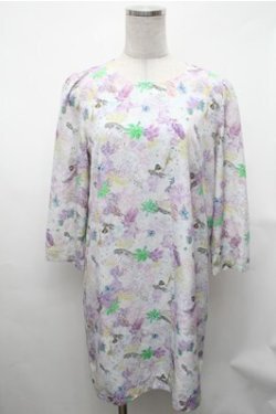 画像1: franche lippee black / フラワーアニマル総柄ワンピース M ラベンダー S-26-02-01-036-LO-OP-TE-ZS