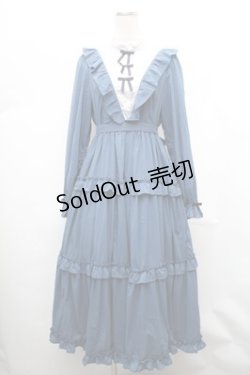 画像1: axes femme kawaii / クラシカルフリルロングワンピ  ブルー S-26-02-01-043-AX-OP-AS-ZS